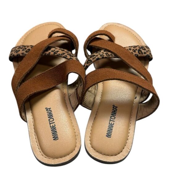 Minnetonka Women's Brown and Leopard Sandals - Picture 2 of 5